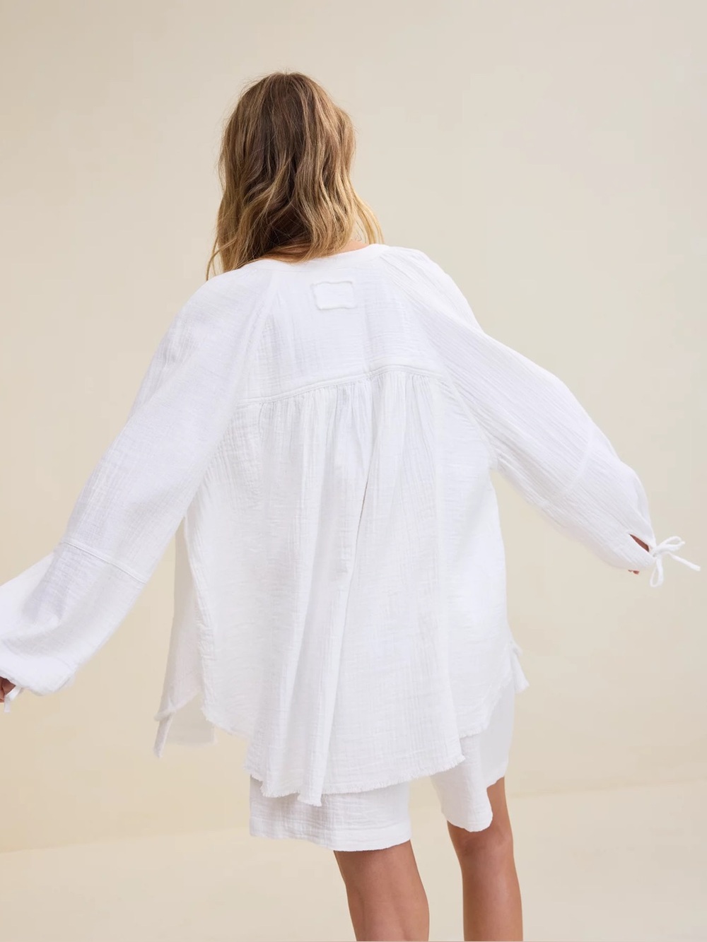 Aerie Daybreak Coverup Shirt Small Petite White Gauze Cotton Button Front Boho - Picture 5 of 16